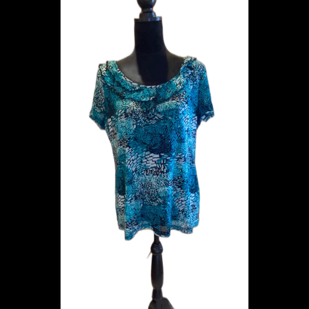 212 Womens Blouse Plus Size XL Top Short Sleeved  ShirtTurquoise Flowy Ruffle
